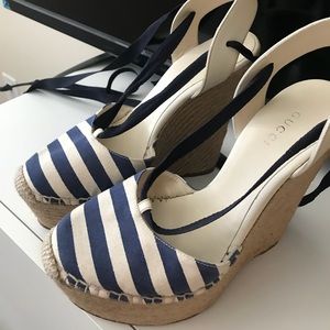 Gucci blue stripes wedges